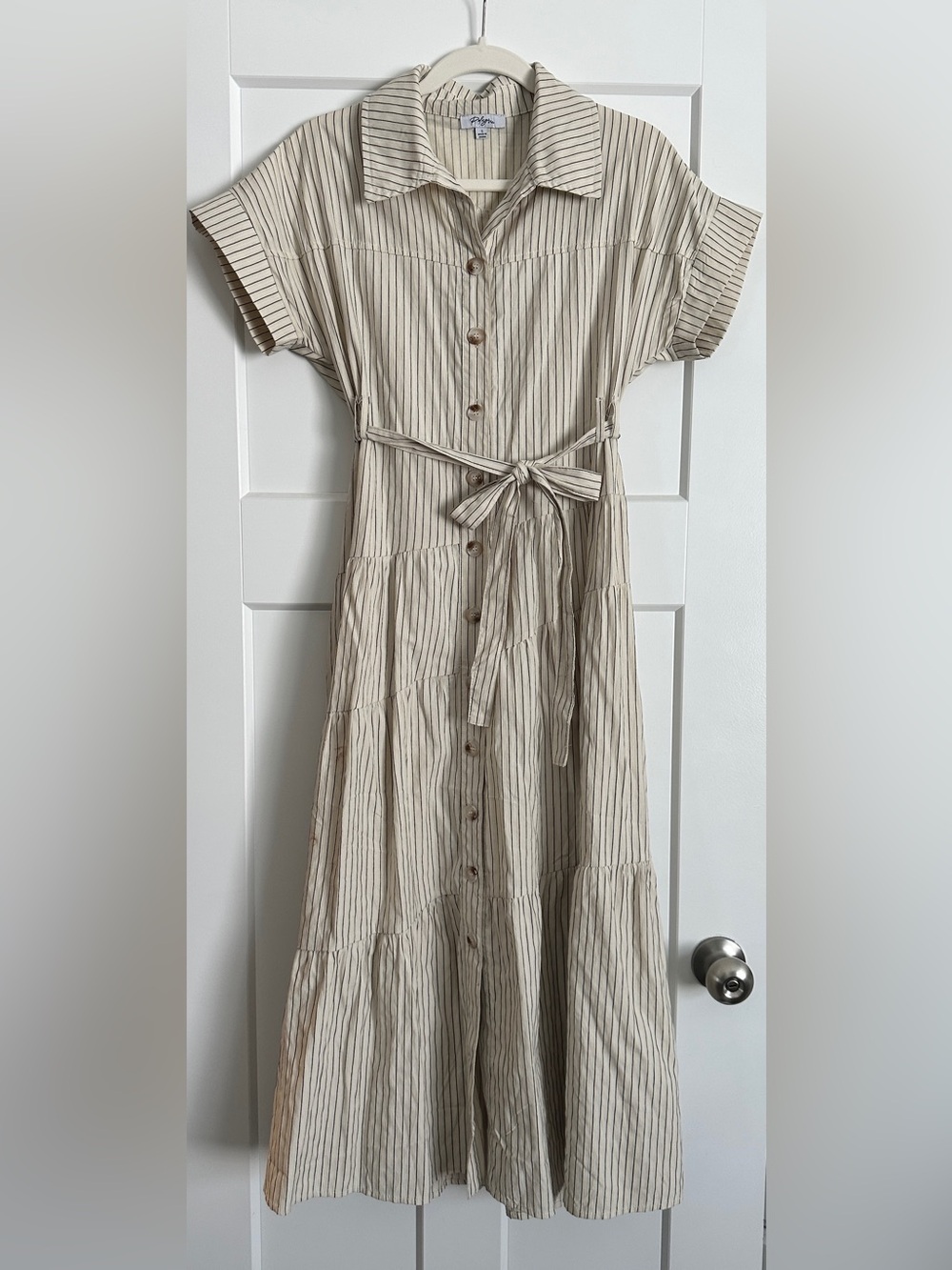 Button Up Striped Dress with Removable Tie